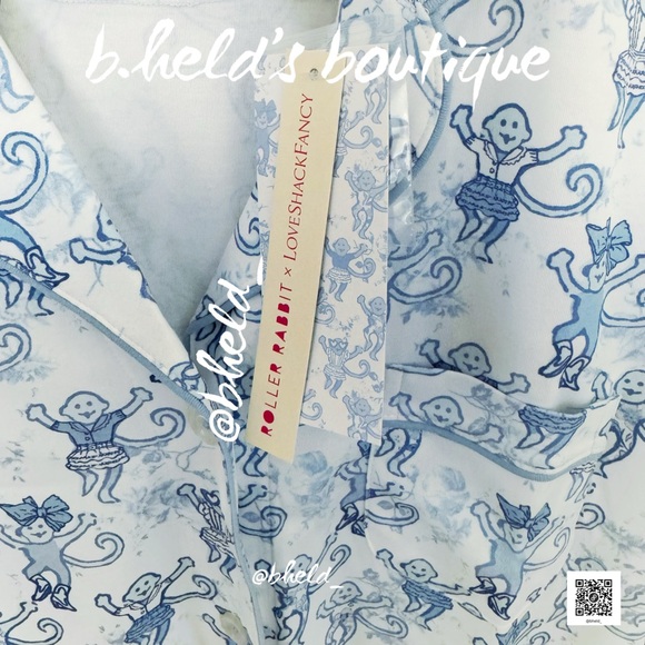 Roller Rabbit x LoveShackFancy Pastiche De Monkey Polo Pajamas in Blue Sz S NWT - Picture 5 of 14